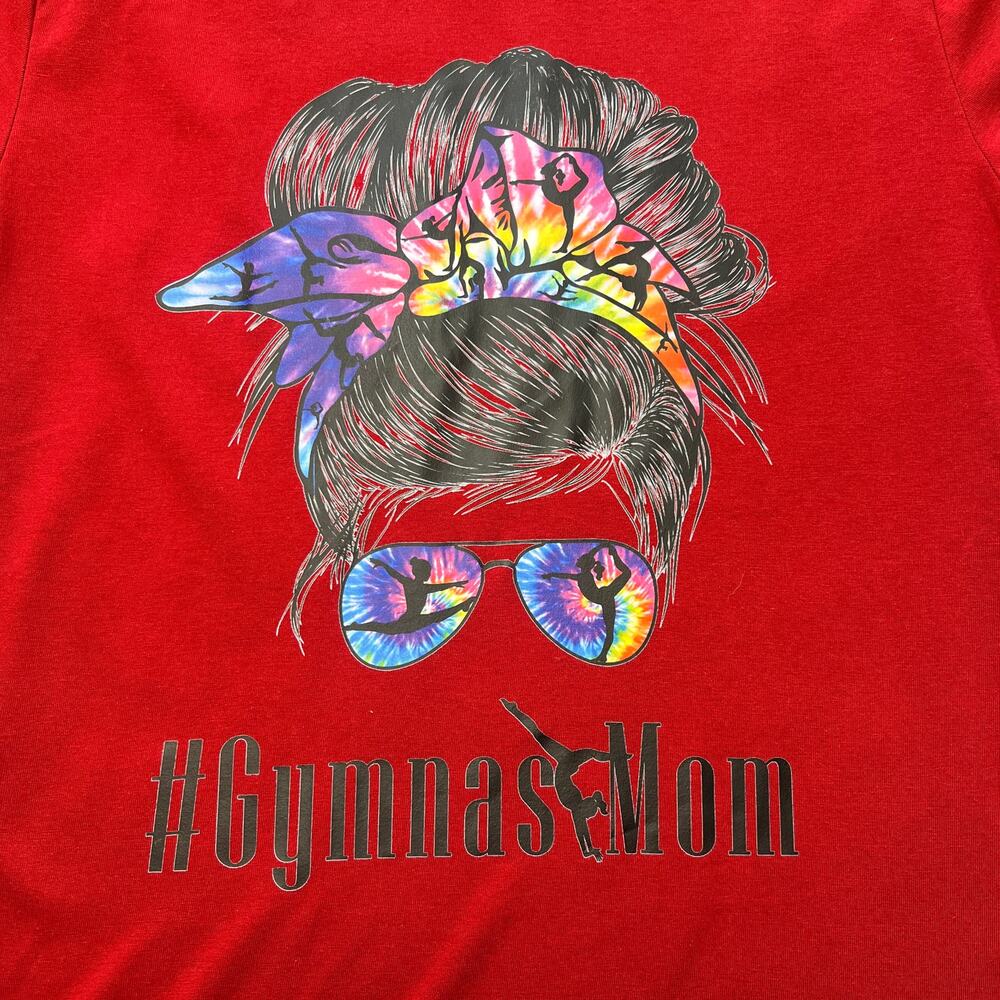 Gymnast Mom Messy Bun Red Tee Small